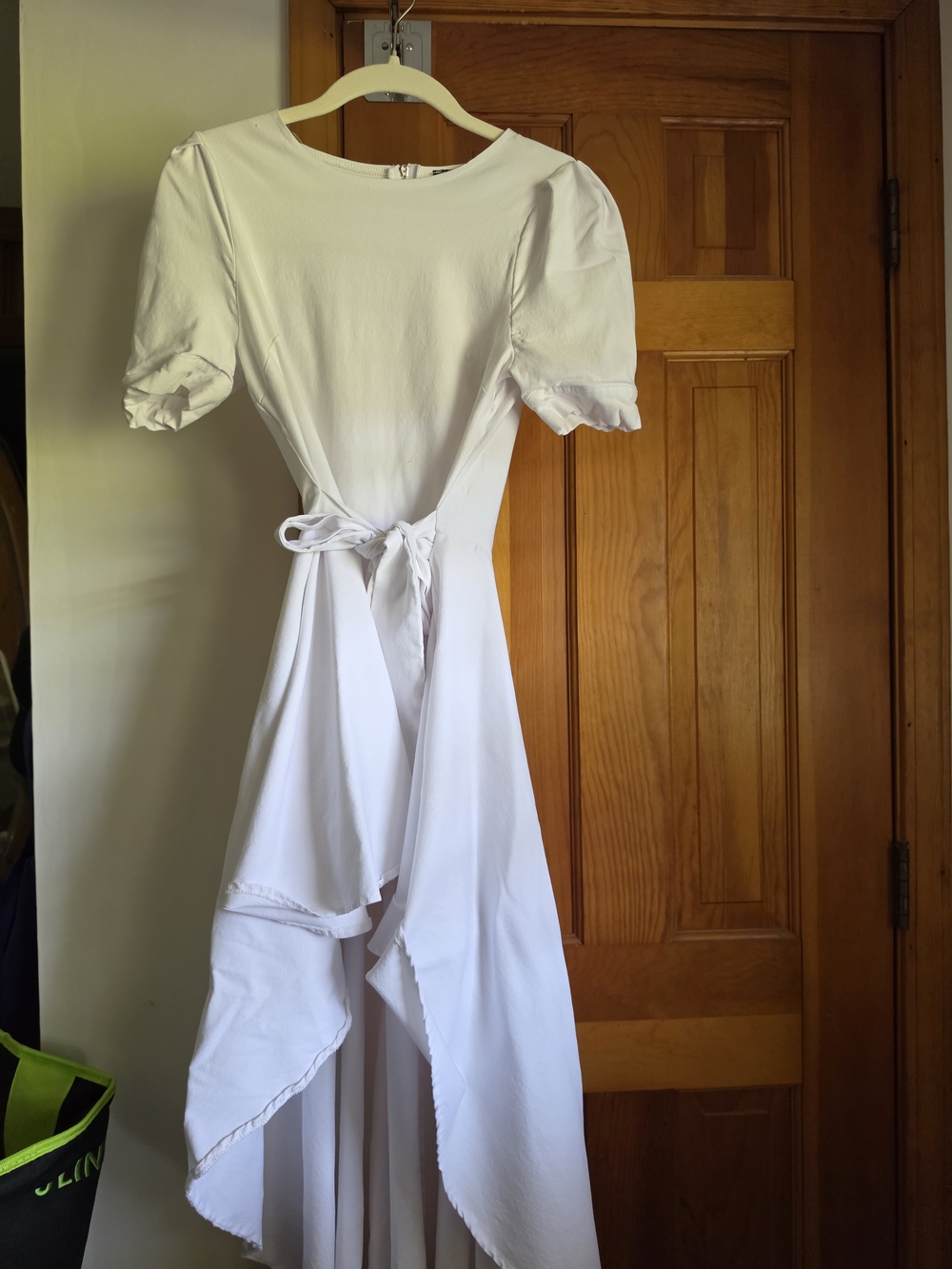 AKIRA White High-Low Asymmetric Ruffle Midi Dress